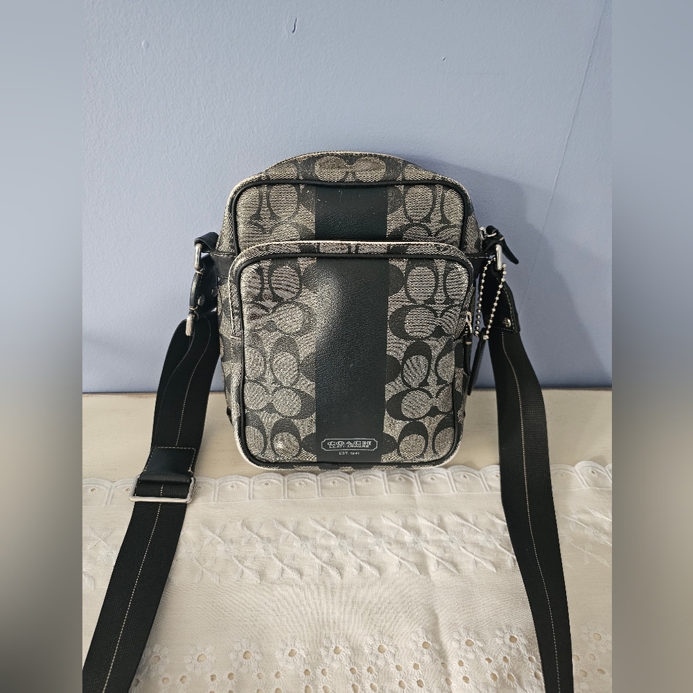 Coach Black and Gray Heratige Bag with Signature Design